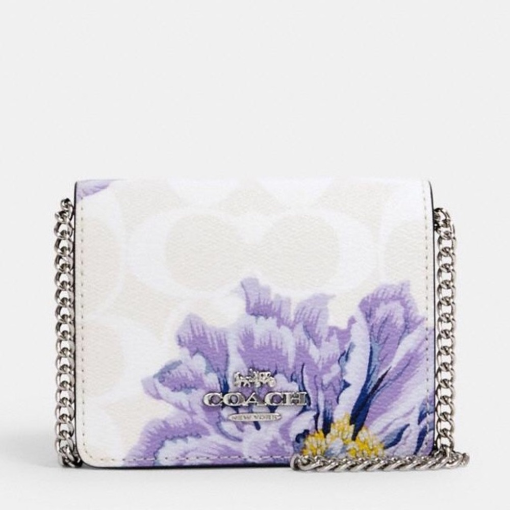 Coach Mini Wallet on Chain with Kaffe Fasset Print